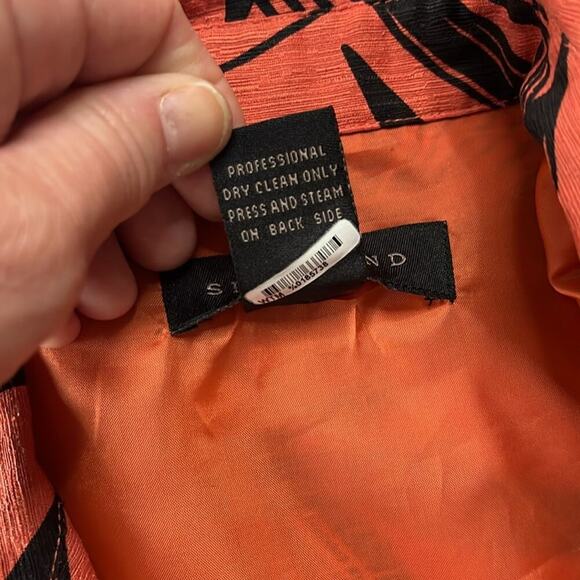 Silk Land Orange and Black Leaf Print Button-Up Shirt - Picture 5 of 8